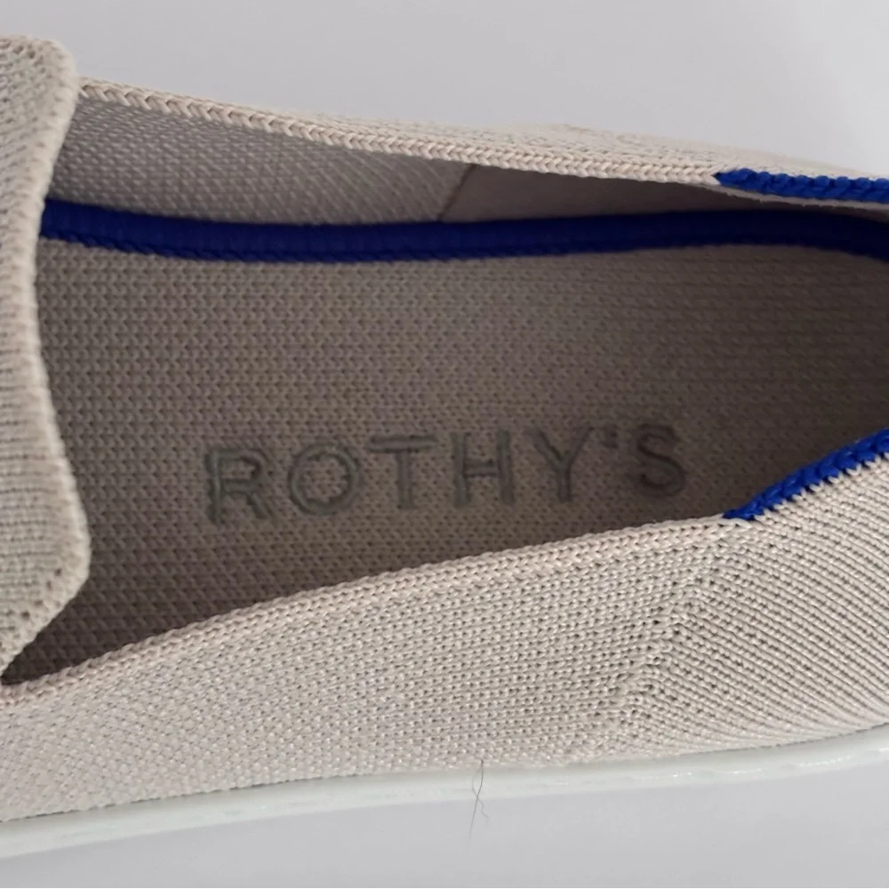 Rothy’s The Original Slip-On Sneaker | 8.5 | Sand w/signature blue stripes - Picture 4 of 9